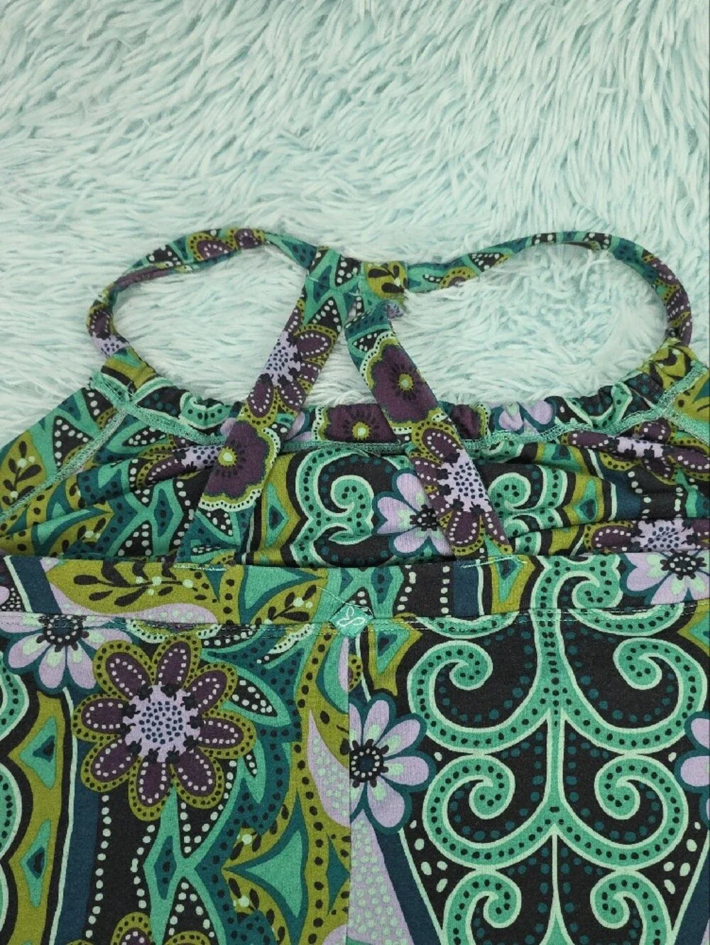 PrAna Green Teal Floral Paisley Strappy T-Back Quinn‎ Sundress No size tag